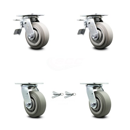 Service Caster 5 Inch Thermoplastic Rubber Caster Set with Roller Bearing 2 Brake 2 Swivel Lock SCC-TTL30S520-TPRRF-2-BSL-2